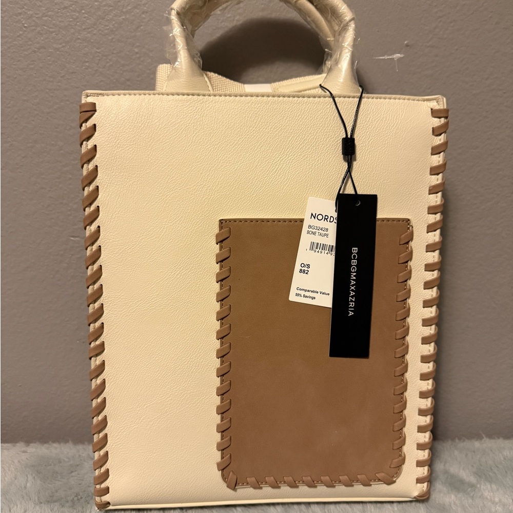 BCBGMaxAzria Elegant Cream and Brown Tote